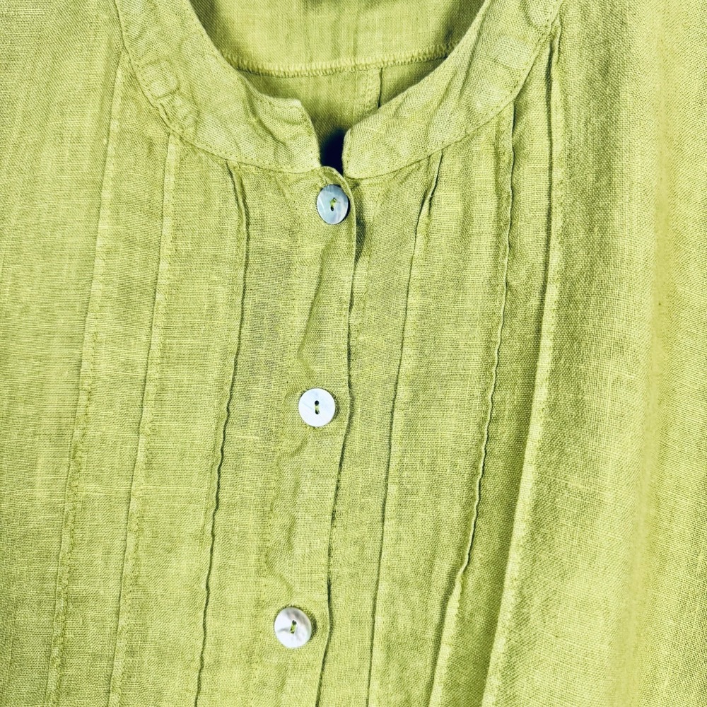 Mosaic Linen Tunic Top Womens Large Green Lagenlook Boho Asymmetrical Minimalist - Picture 6 of 11
